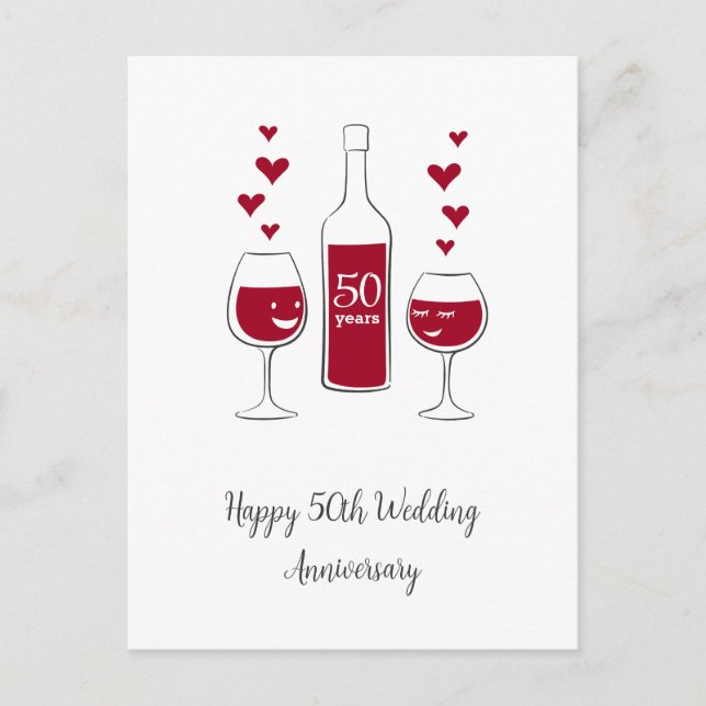Happy 50th Wedding Anniversary Red Wine Heart Card (Front)