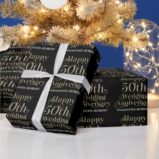 Happy 50th Wedding Anniversary Typography Wrapping Paper (Holidays)