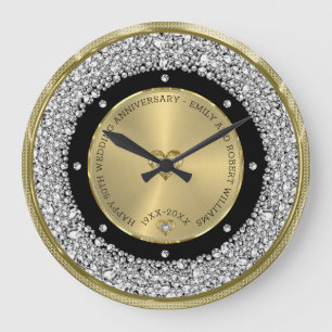 Happy 50th wedding universally diamonds and gold large clock