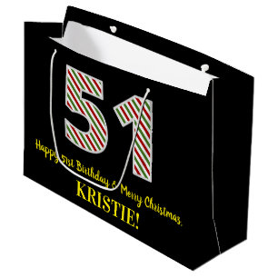 Happy 51st Birthday & Merry Christmas, Custom Name Large Gift Bag