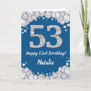 Happy 53rd Birthday Blue and Silver Glitter Card