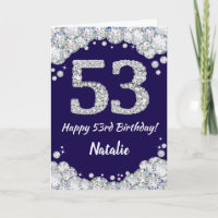 Happy 53rd Birthday Navy Blue and Silver Glitter