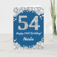 Happy 54th Birthday Blue and Silver Glitter Card