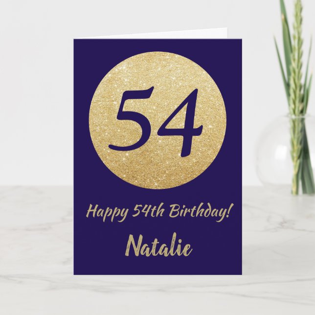 Happy 54th Birthday Navy Blue and Gold Glitter Card (Front)