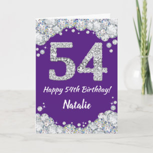 Happy 54th Birthday Purple and Silver Glitter Card