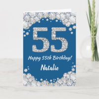 Happy 55th Birthday Blue and Silver Glitter Card