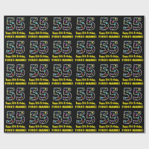 Happy 55th Birthday, Fun Colourful Stars Pattern 5 Wrapping Paper