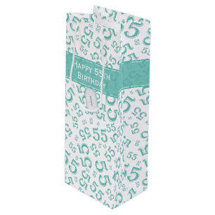 Happy 55th Birthday Random Number Pattern Teal Wine Gift Bag