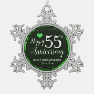 Happy 55th Wedding Anniversary Snowflake Pewter Christmas Ornament
