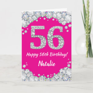 Happy 56th Birthday Hot Pink and Silver Glitter Card