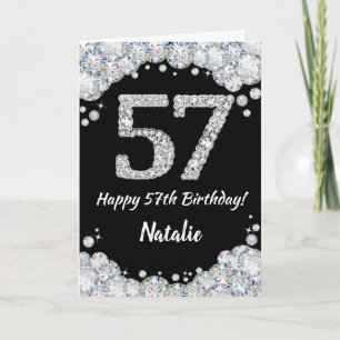 Happy 57th Birthday Black and Silver Glitter Card