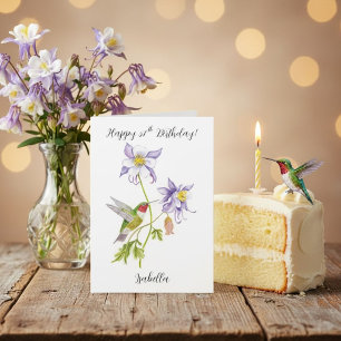 Happy 57th Birthday Columbine with Hummingbird Card