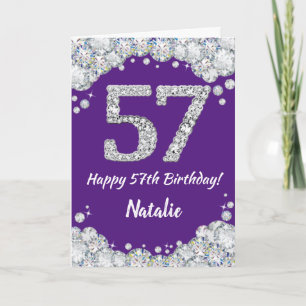 Happy 57th Birthday Purple and Silver Glitter Card