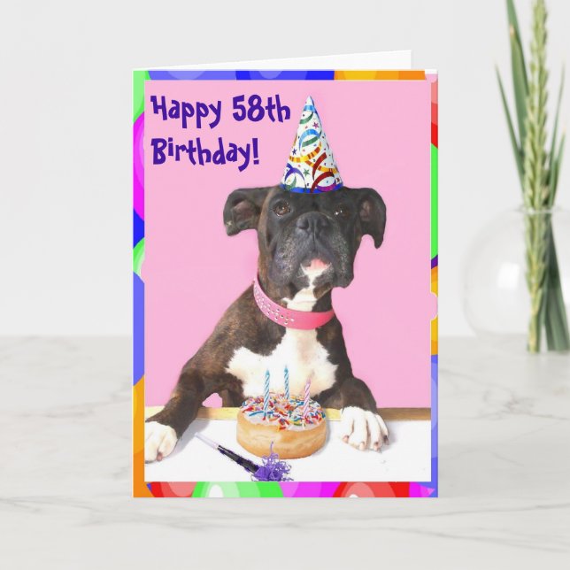 Happy 58th Birthday Boxer greeting card (Front)