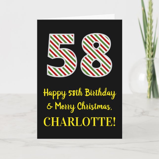 Happy 58th Birthday & Merry Christmas, Custom Name Card (Front)