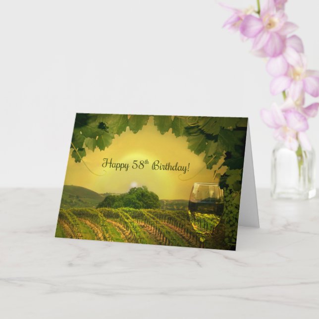 Happy 58th Birthday Wine and Vineyard Funny Card (Orchid)