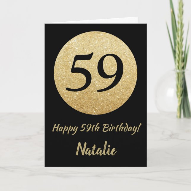 Happy 59th Birthday Black and Gold Glitter Card (Front)