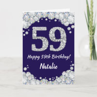 Happy 59th Birthday Navy Blue and Silver Glitter