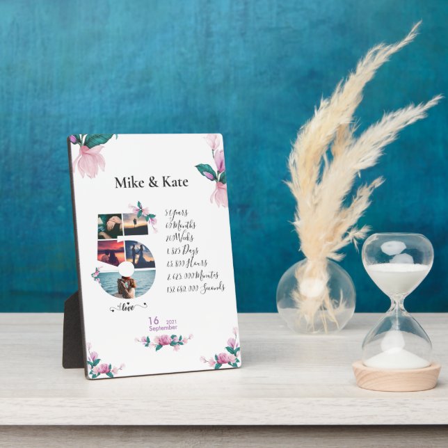 Happy 5th Anniversary ,Custom Photo collage, Count Plaque (Side)