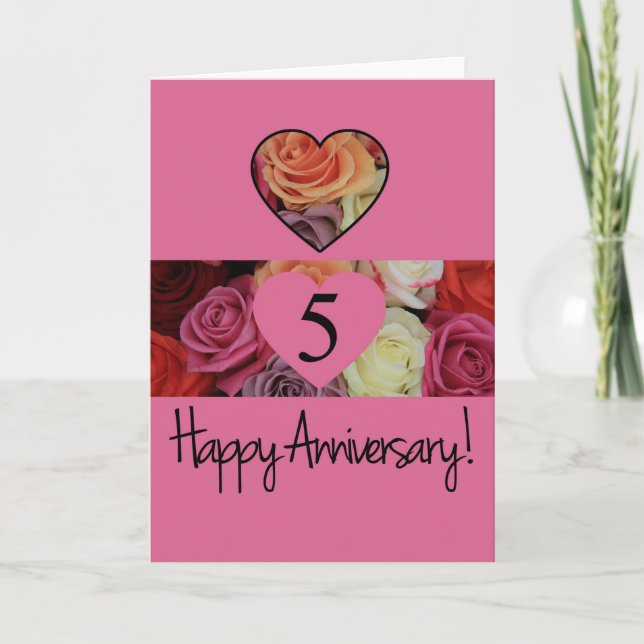 Happy 5th Anniversary roses Card (Front)
