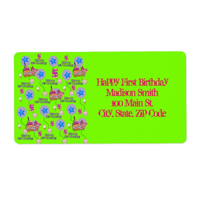 Happy 5th Birthday Address Labels, Green (Front)