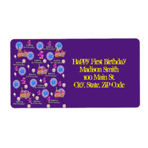 Happy 5th Birthday Address Labels, Yellow & Purple