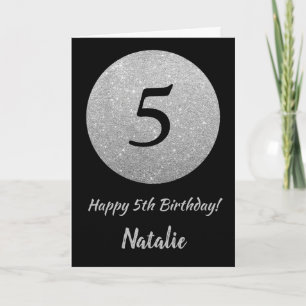 Happy 5th Birthday Black and Silver Glitter Card