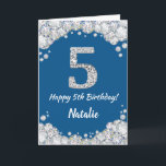 Happy 5th Birthday Blue and Silver Glitter Card<br><div class="desc">Happy 5th Birthday Blue and Silver Glitter Card with personalised name. For further customisation,  please click the "Customise it" button and use our design tool to modify this template.</div>
