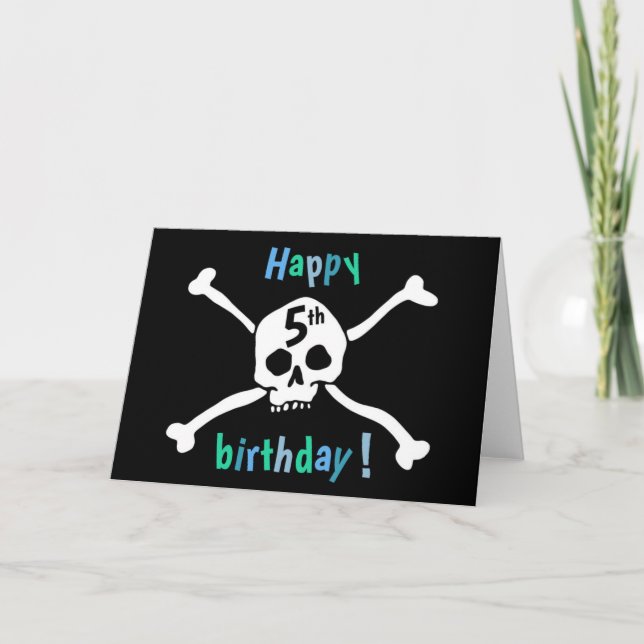 Happy 5th birthday card for pirate lovers (Front)