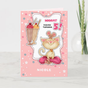 Happy 5th Birthday. Custom Name Fun Kitty and Mice Card