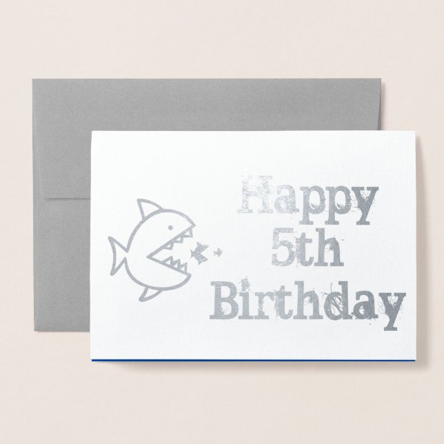Happy 5th Birthday Cute Sharks Kids Greeting Foil Card (Front With Envelope)