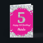 Happy 5th Birthday Hot Pink and Silver Glitter Card<br><div class="desc">Happy 5th Birthday Hot Pink and Silver Glitter Card with personalised name. For further customisation,  please click the "Customise it" button and use our design tool to modify this template.</div>