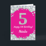 Happy 5th Birthday Hot Pink and Silver Glitter Card<br><div class="desc">Happy 5th Birthday Hot Pink and Silver Glitter Card with personalised name. For further customisation,  please click the "Customise it" button and use our design tool to modify this template.</div>