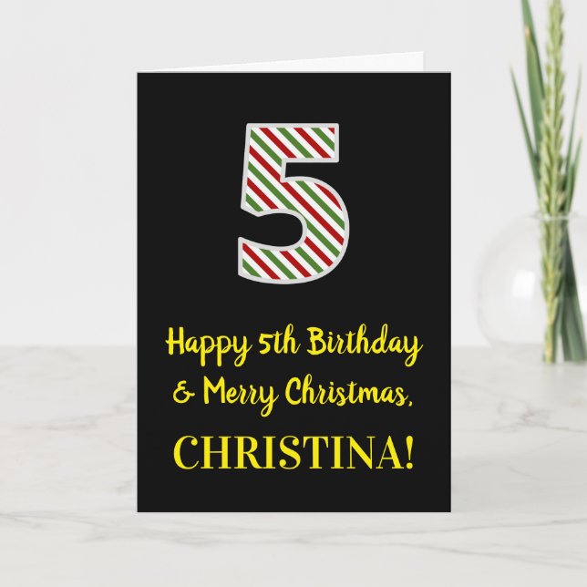 Happy 5th Birthday & Merry Christmas, Custom Name Card (Front)