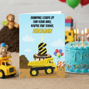 Happy 5th Birthday Personalise Dump Truck Card