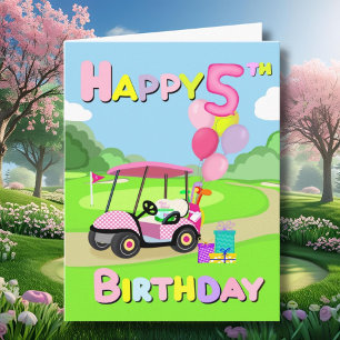 Happy 5th Birthday Polka Dot Pink Girly Golf Card