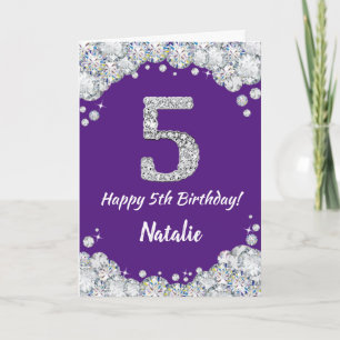 Happy 5th Birthday Purple and Silver Glitter Card