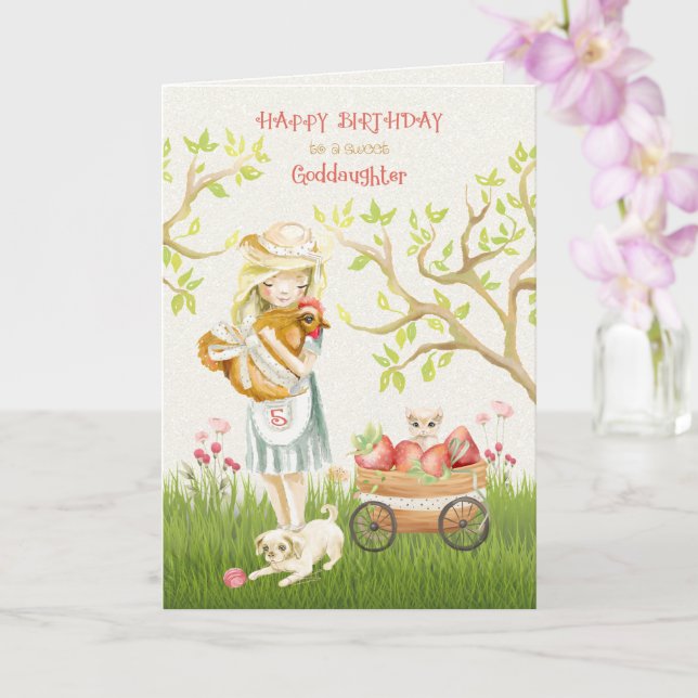 Happy 5th Birthday to Goddaughter Girl and Animals Card (Orchid)