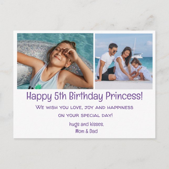 happy 5th birthday, two photos family postcard (Front)