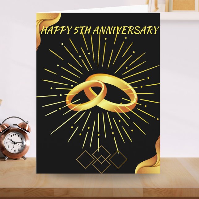  Happy 5th Wedding Anniversary Black Hot Gold Boho Card (Creator Uploaded)