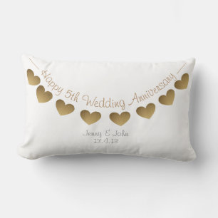 Happy 5th Wedding Anniversary, wood heart bunting Lumbar Cushion