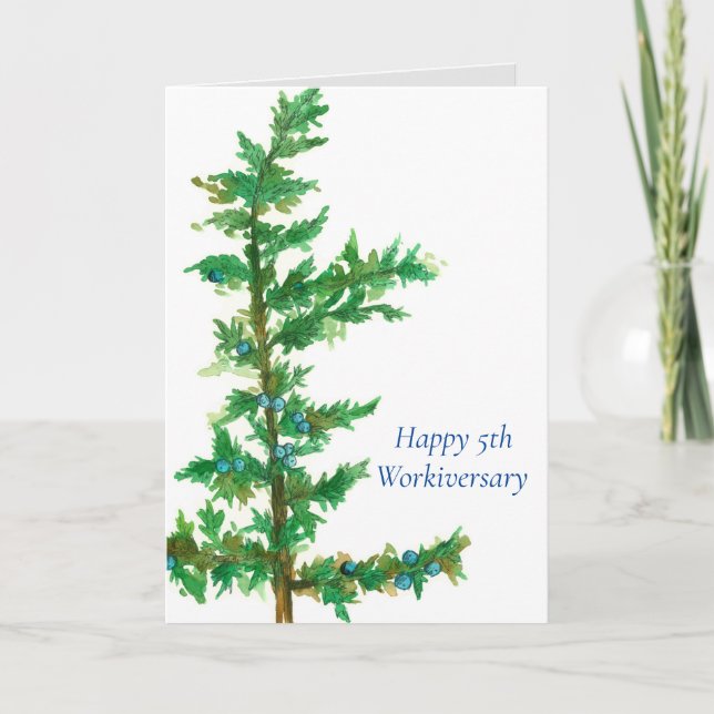 Happy 5th Workiversary Juniper Tree Branch Card (Front)