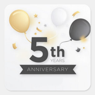 Happy 5th Year Anniversary with Balloons  Square Sticker