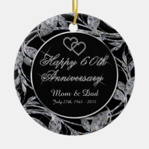 Happy 60th Anniversary Diamond Leaves DBL Sided Ceramic Tree Decoration
