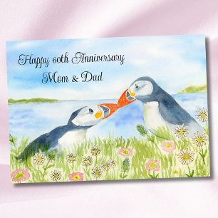 Happy 60th Anniversary Mum & Dad Puffins Card
