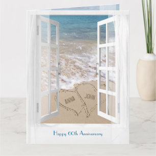 Happy 60th Anniversary open beach window Card