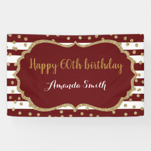 Happy 60th Birthday Banner Burgundy Gold Glitter