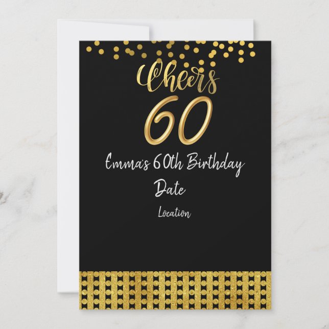 Happy 60th  Birthday black and Gold theme   Invita Invitation (Front)