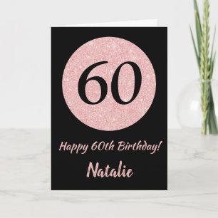 Happy 60th Birthday Black and Rose Pink Gold Card