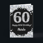 Happy 60th Birthday Black and Silver Glitter Card<br><div class="desc">Happy 60th Birthday Black and Silver Glitter Card with personalised name. For further customisation,  please click the "Customise it" button and use our design tool to modify this template.</div>